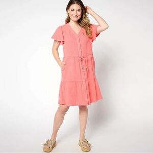 Belle by Kim Gravel Coral Button-Front Midi cotton dress
